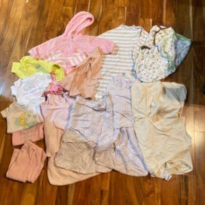Girls Clothes Bundle sz 3--6 Months and Swaddles/Sleep Sacks